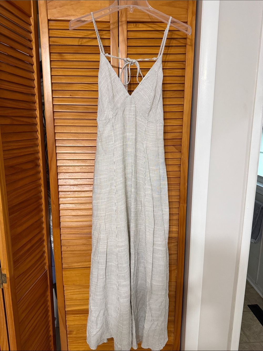 White and Black Striped Spaghetti Strap Maxi Dress